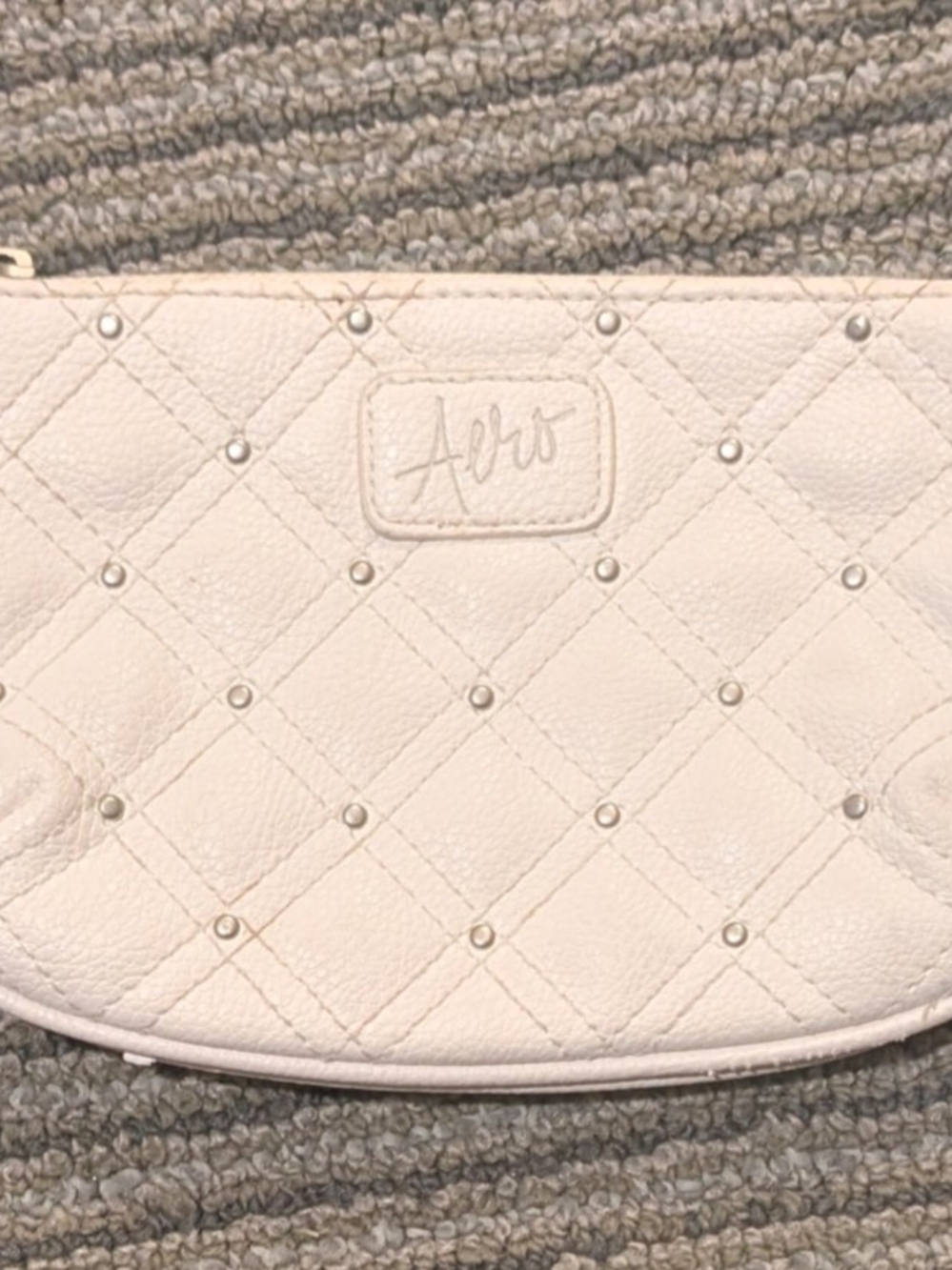 Aeropostale Off-White Quilted Studded Wristlet Clutch